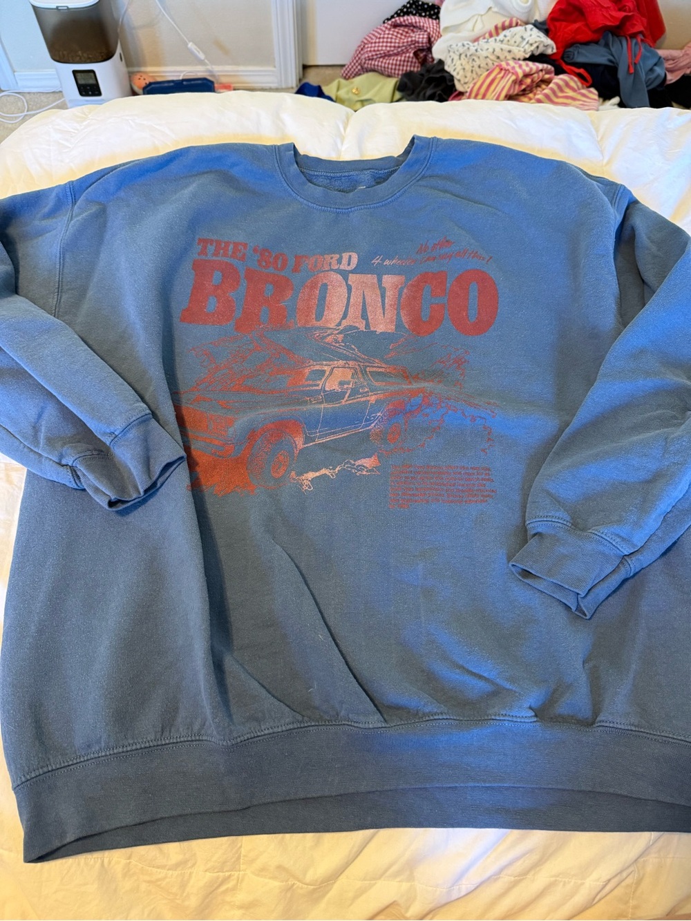 Ford Blue Crewneck Sweatshirt with Red Bronco Graphic